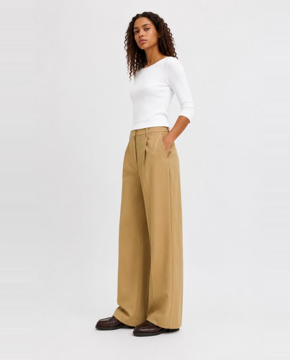 Pantalón de pinzas palazzo de mujer - Jack & Jones - Marrón claro Marrón claro-3