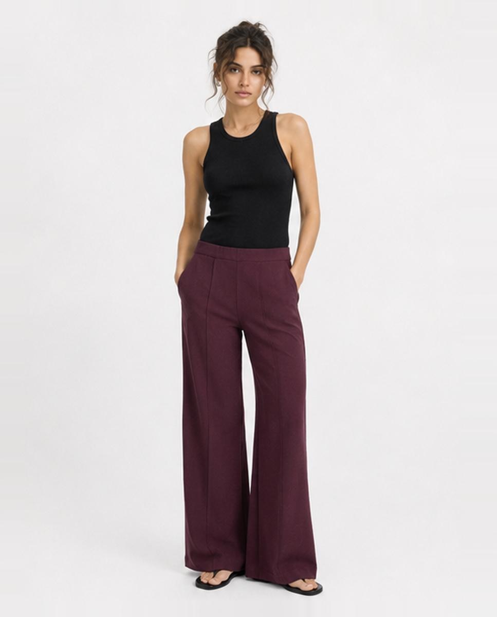 Pantalón de mujer pierna ancha - Jack & Jones - Rojo Granate Rojo Granate-1