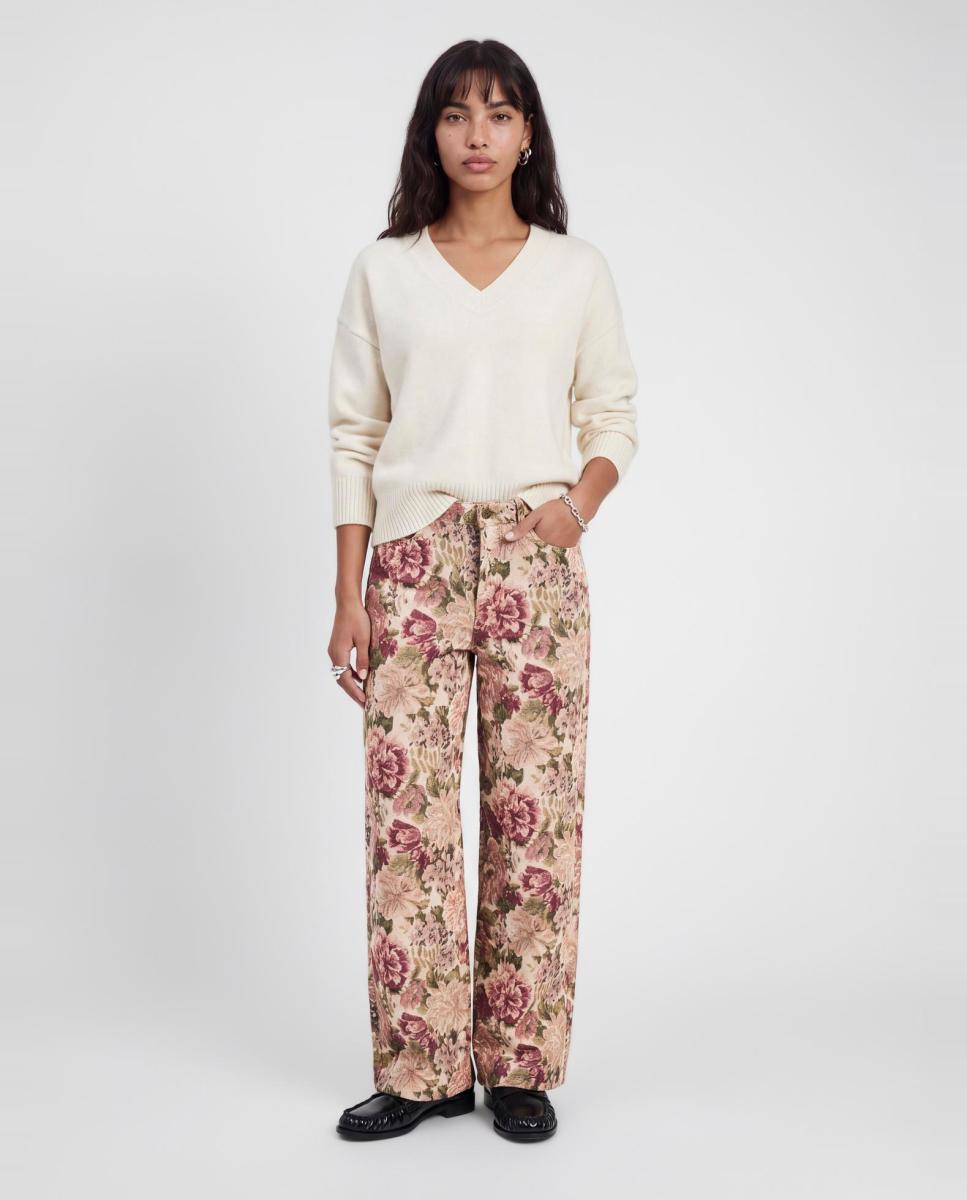 Imagen 0 de Pantalón de mujer wide leg tejido jacquard Rosa claro