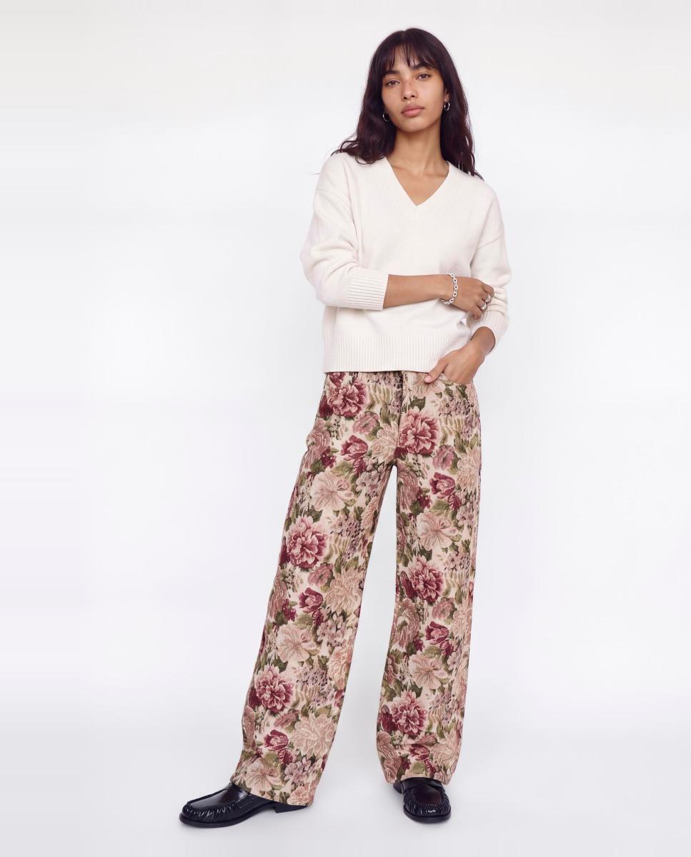 Pantalón de mujer wide leg tejido jacquard - Jack & Jones - Rosa claro Rosa claro-3