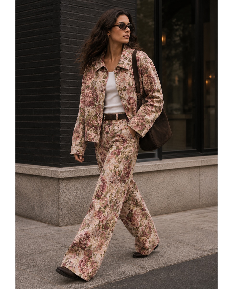 Pantalón de mujer wide leg tejido jacquard - Jack & Jones - Rosa claro Rosa claro-10