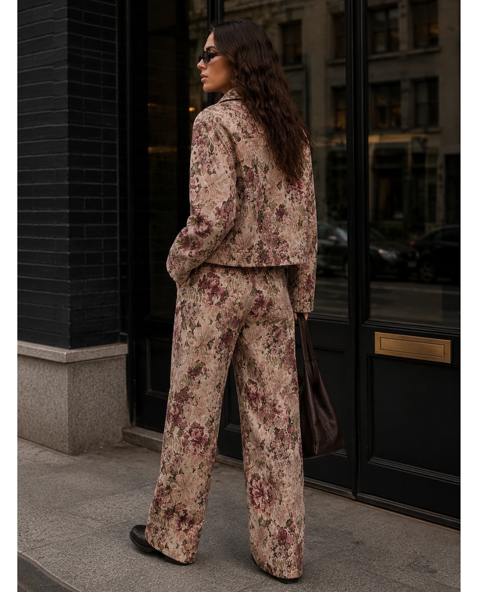 Pantalón de mujer wide leg tejido jacquard - Jack & Jones - Rosa claro Rosa claro-11
