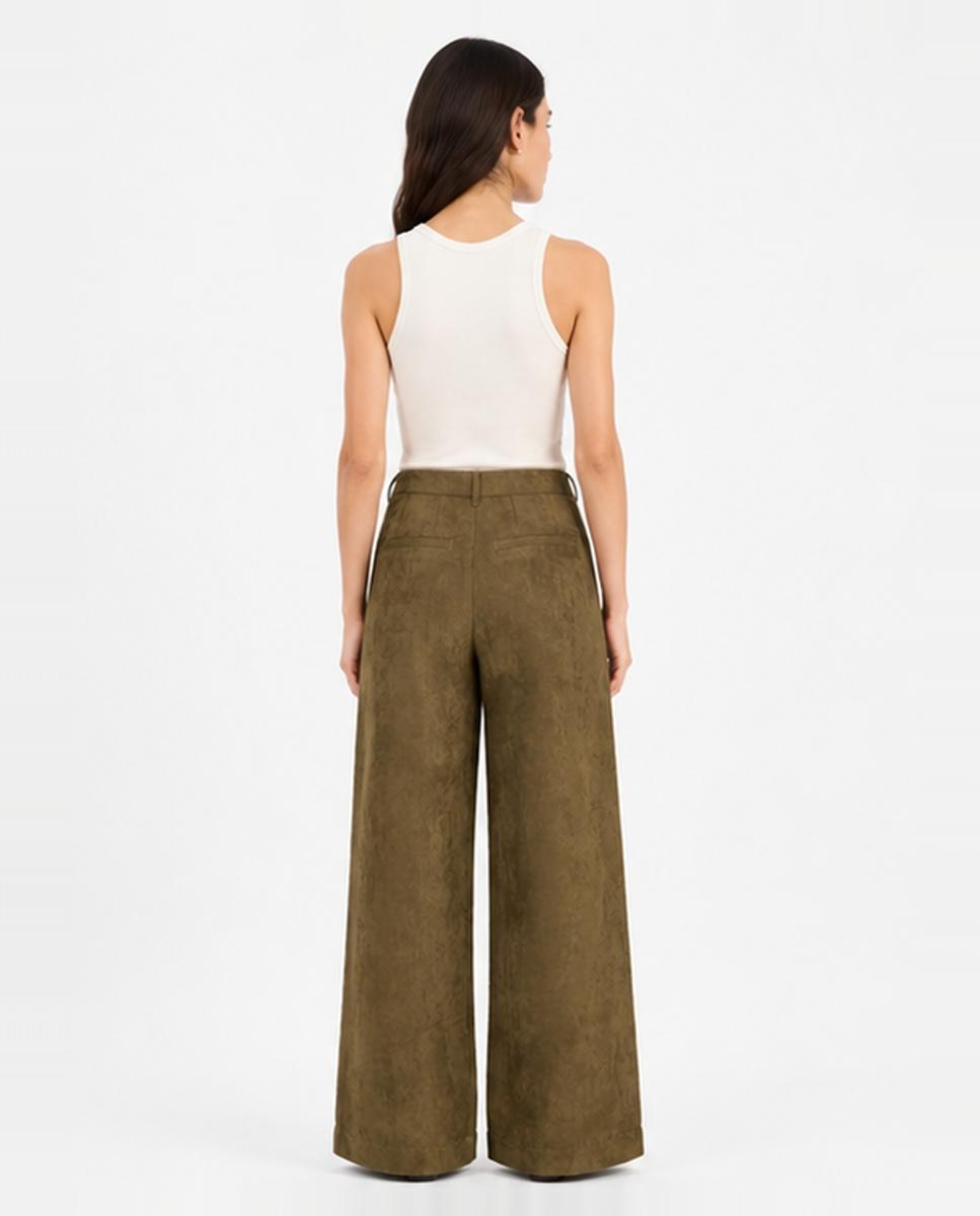 Pantalón de mujer recto de antelina - Jack & Jones - Kaki Kaki-2