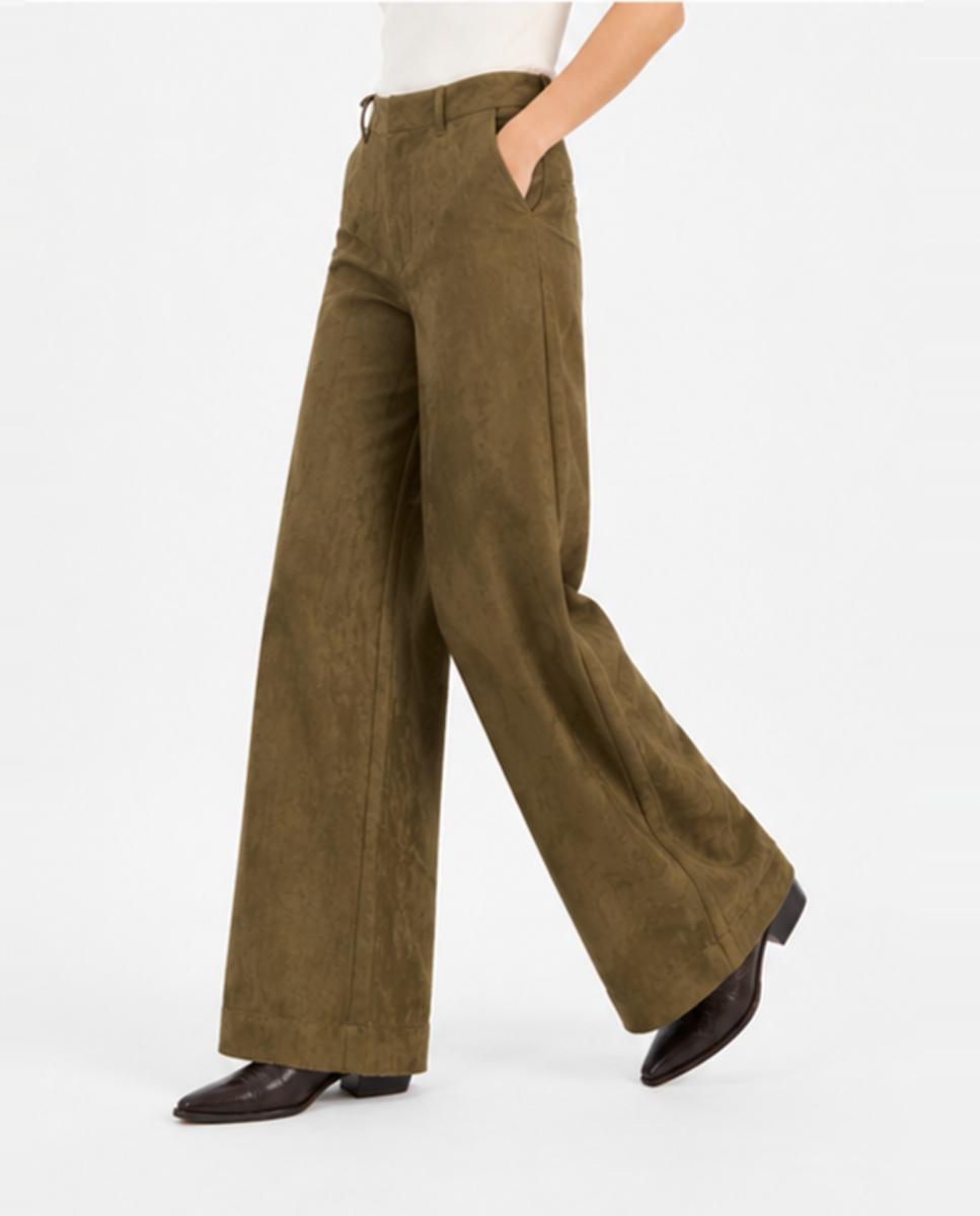 Pantalón de mujer recto de antelina - Jack & Jones - Kaki Kaki-3
