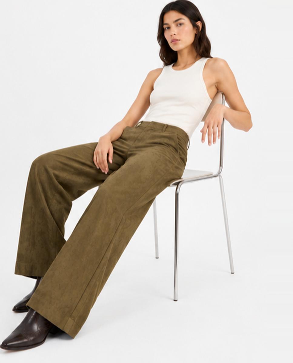 Pantalón de mujer recto de antelina - Jack & Jones - Kaki Kaki-4