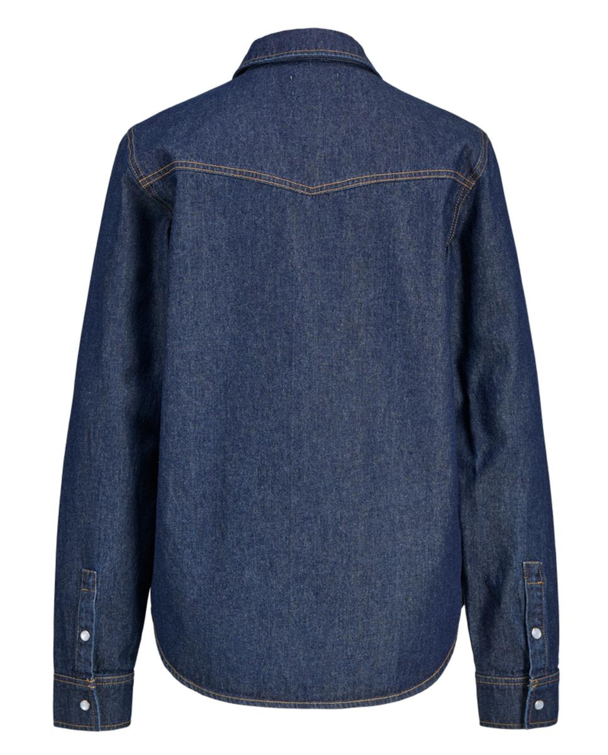 Camisa de ganga de senhora Azul-6