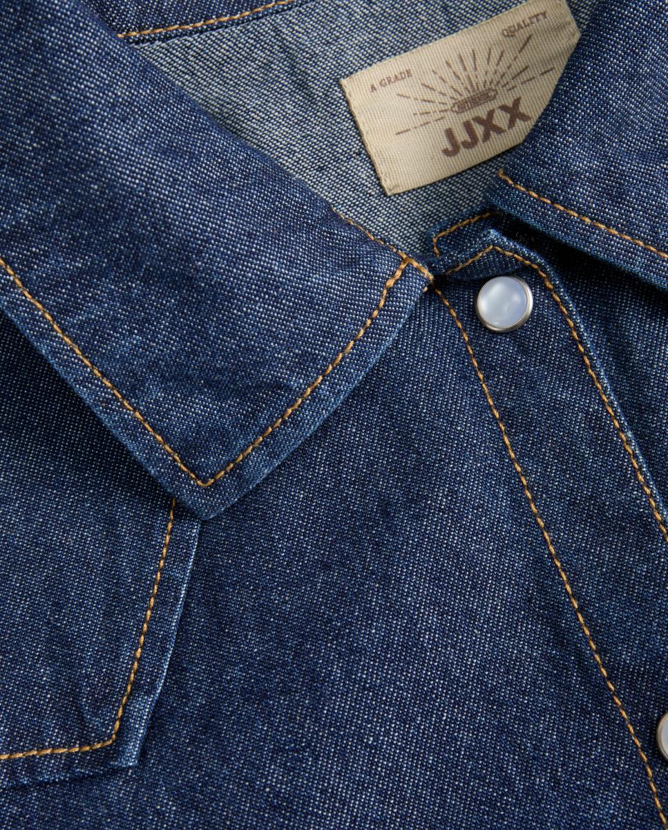 Camisa de ganga de senhora Azul-8