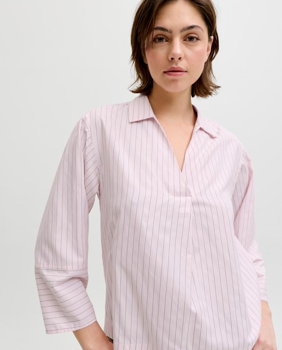Blusa de Popelina com Decote em Bico Rosa-3