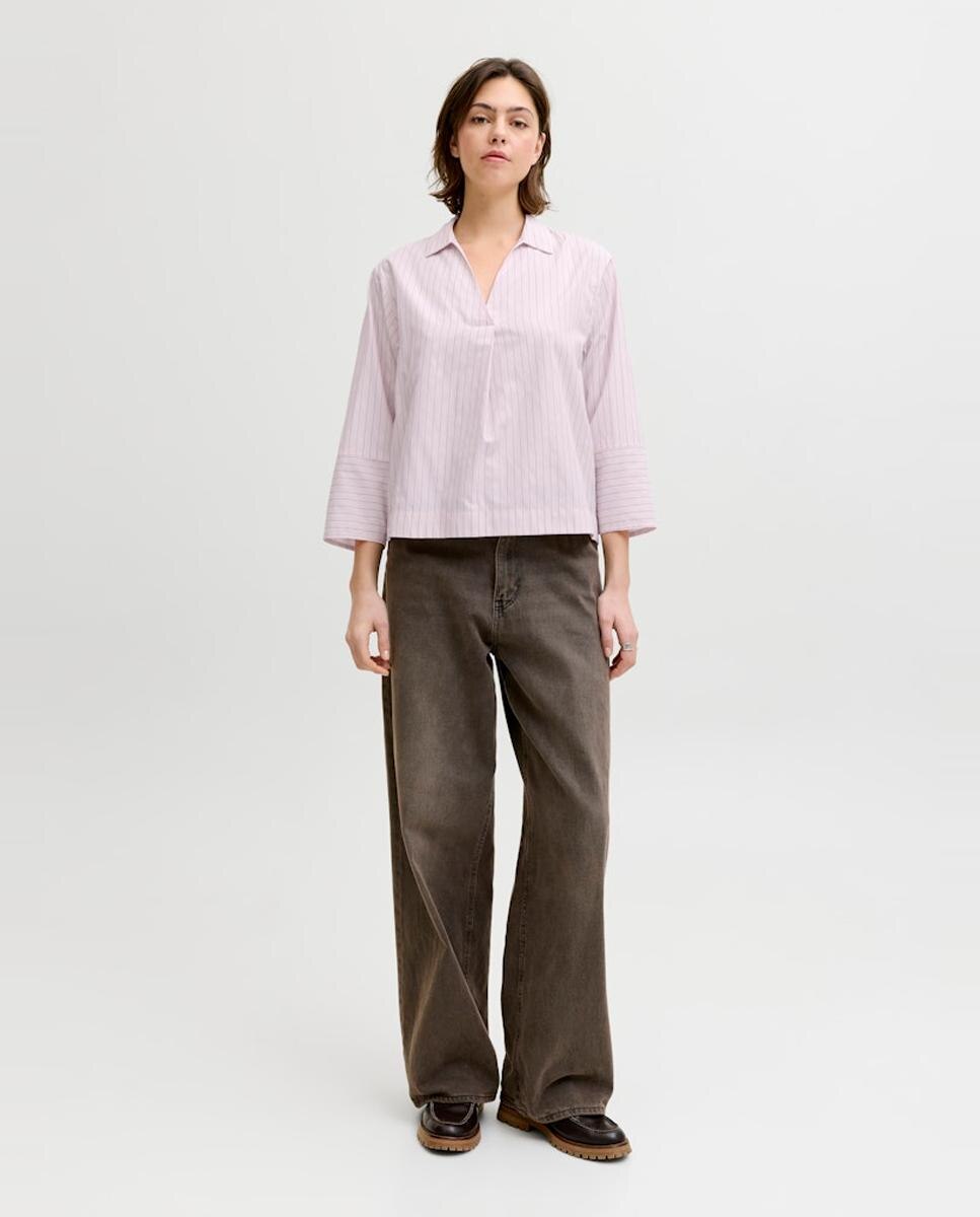 Blusa de Popelina com Decote em Bico Rosa-6