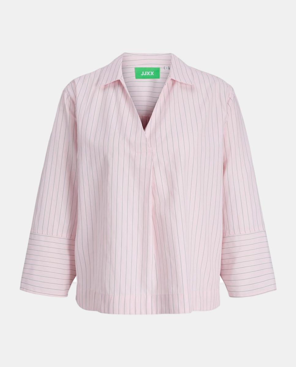 Blusa de Popelina com Decote em Bico Rosa-4