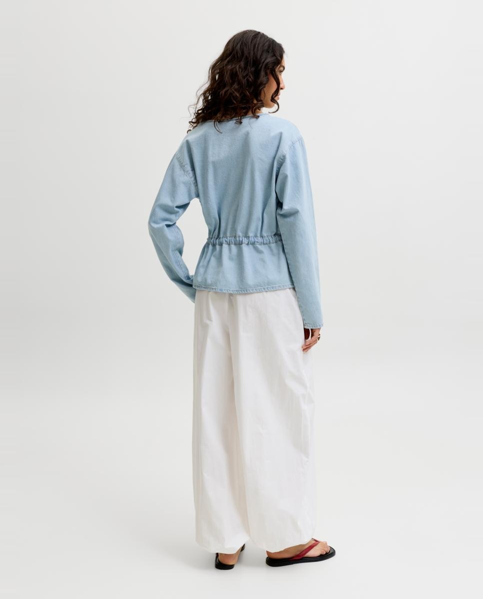 Camisa de Ganga com Laços Azul-claro-3