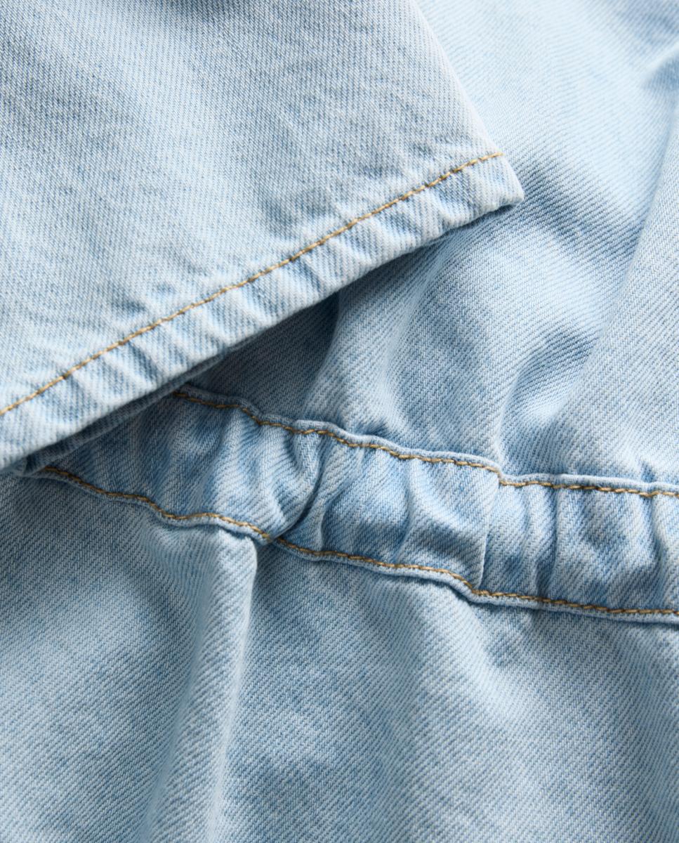 Camisa de Ganga com Laços Azul-claro-7