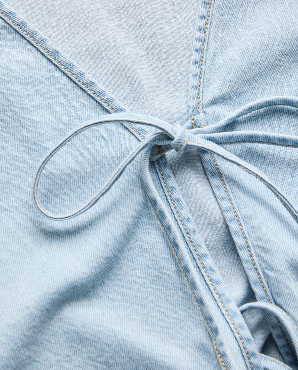 Camisa de Ganga com Laços Azul-claro-8
