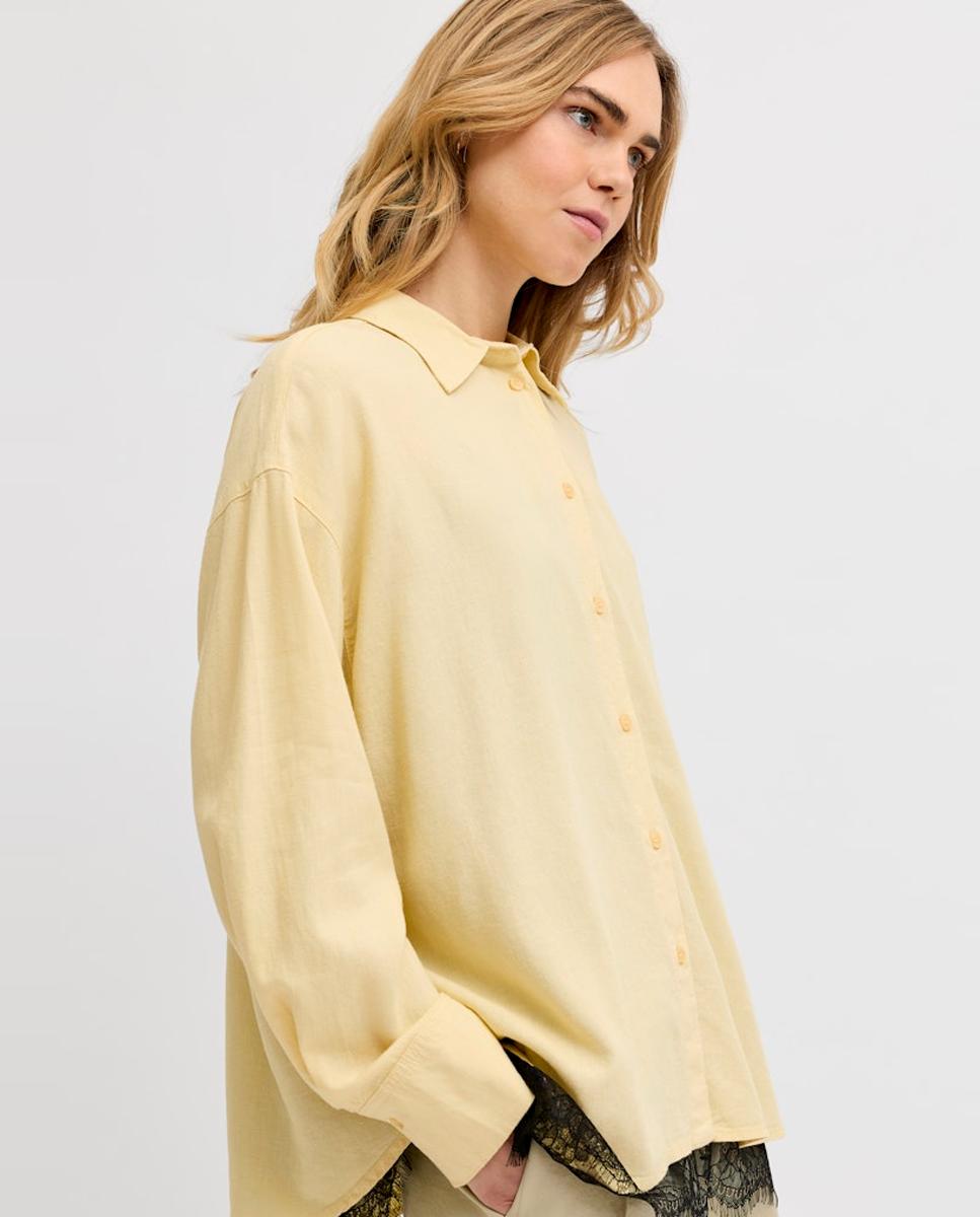 Camisa Oversize de Linho Amarelo-4