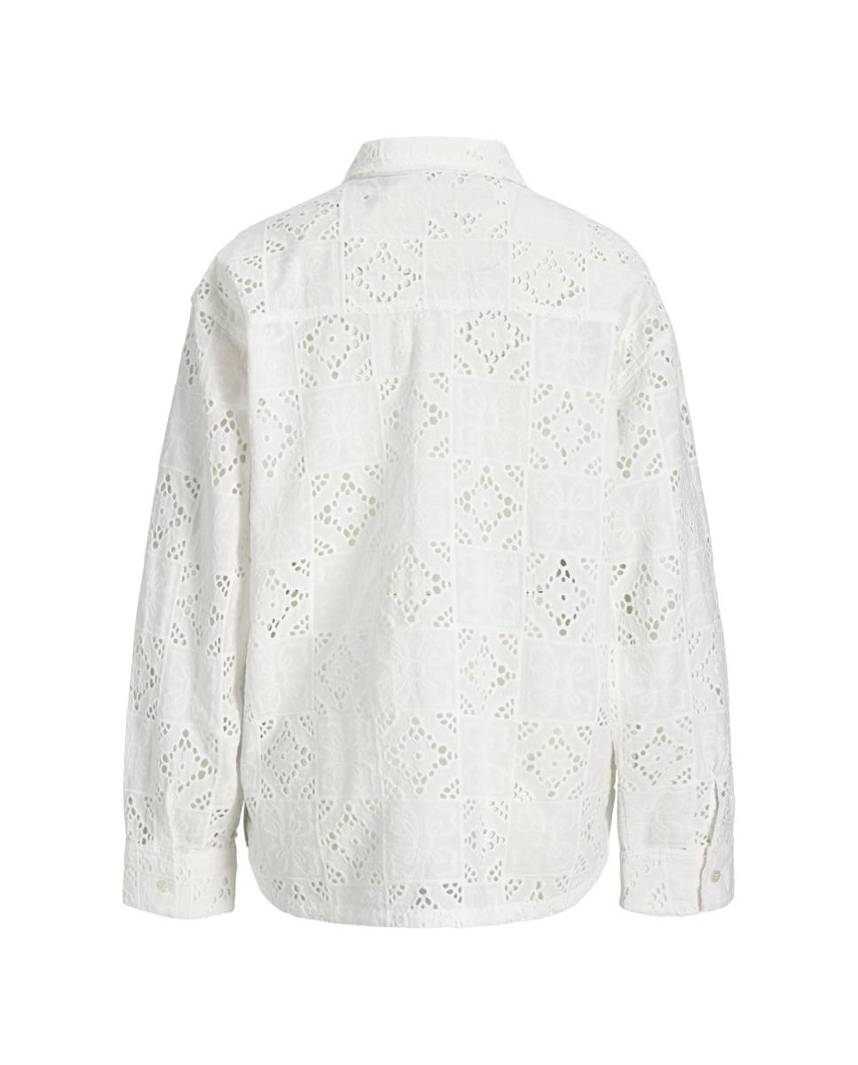 Camisa com Bordado Rendilhado e Colarinho Clássico Branco-6