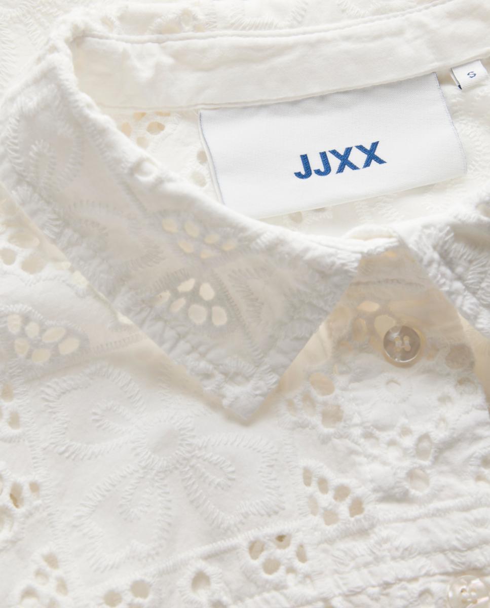 Camisa com Bordado Rendilhado e Colarinho Clássico Branco-7