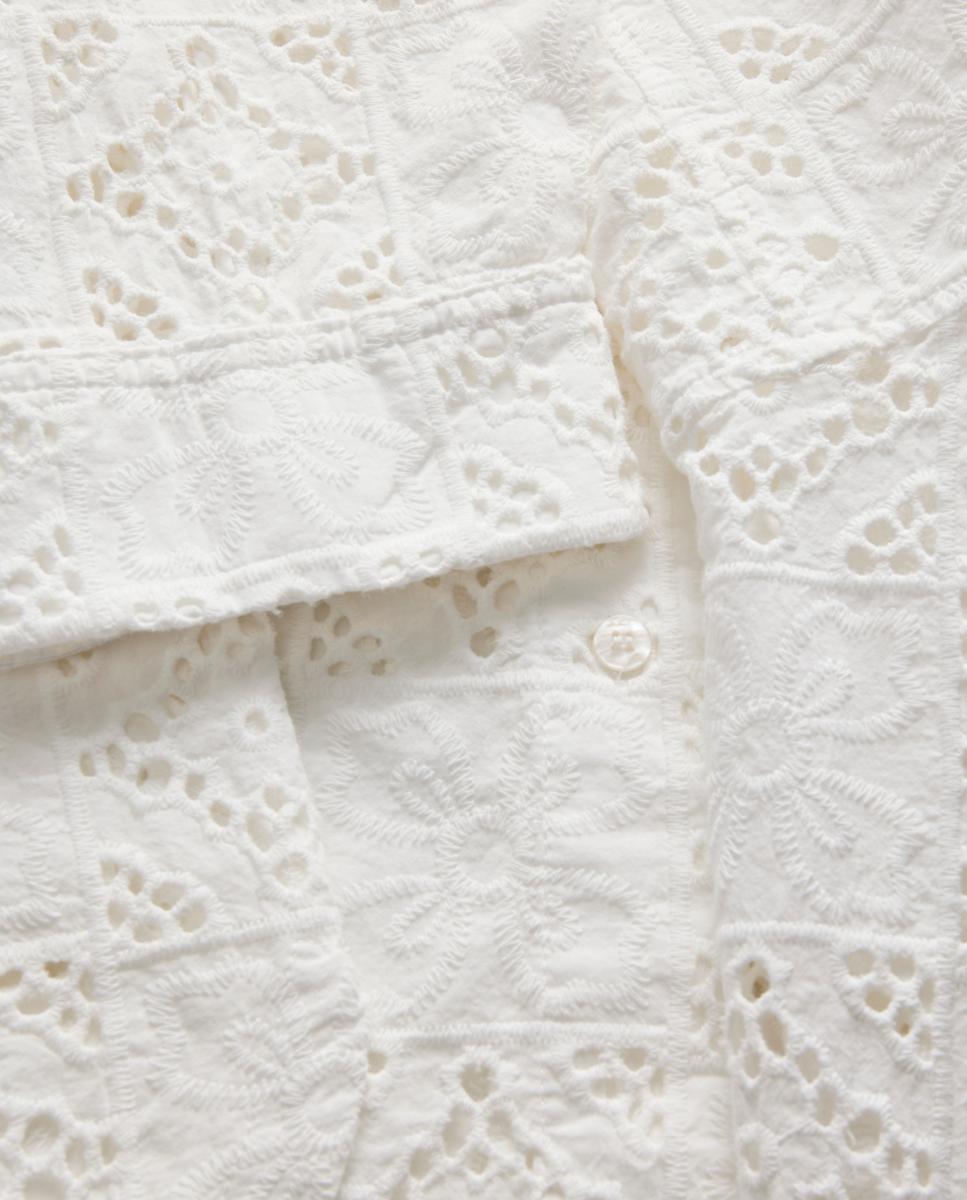 Camisa com Bordado Rendilhado e Colarinho Clássico Branco-8