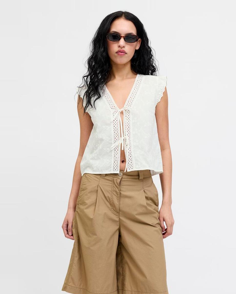 Top de mujer bordado sin mangas - Jack & Jones - Blanco Blanco-1