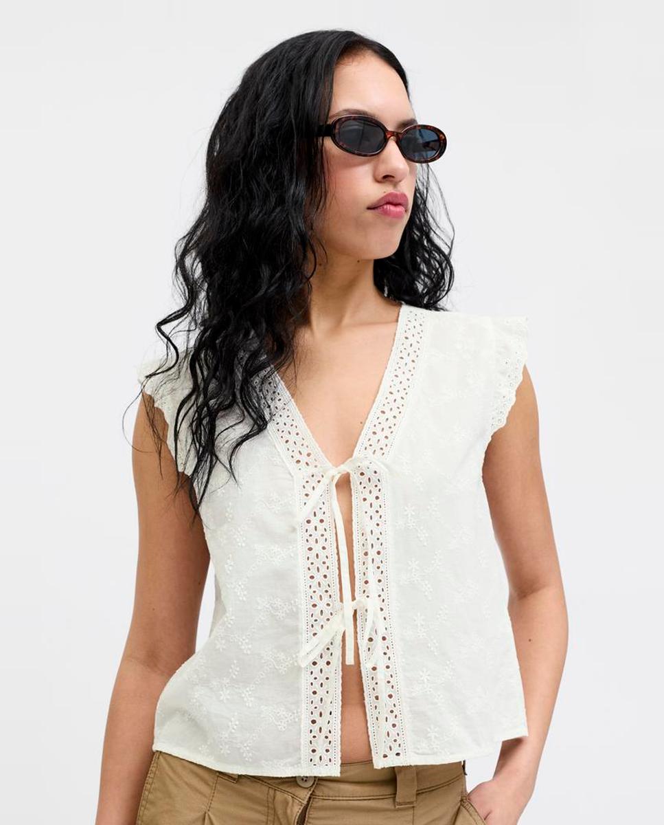 Top de mujer bordado sin mangas - Jack & Jones - Blanco Blanco-3