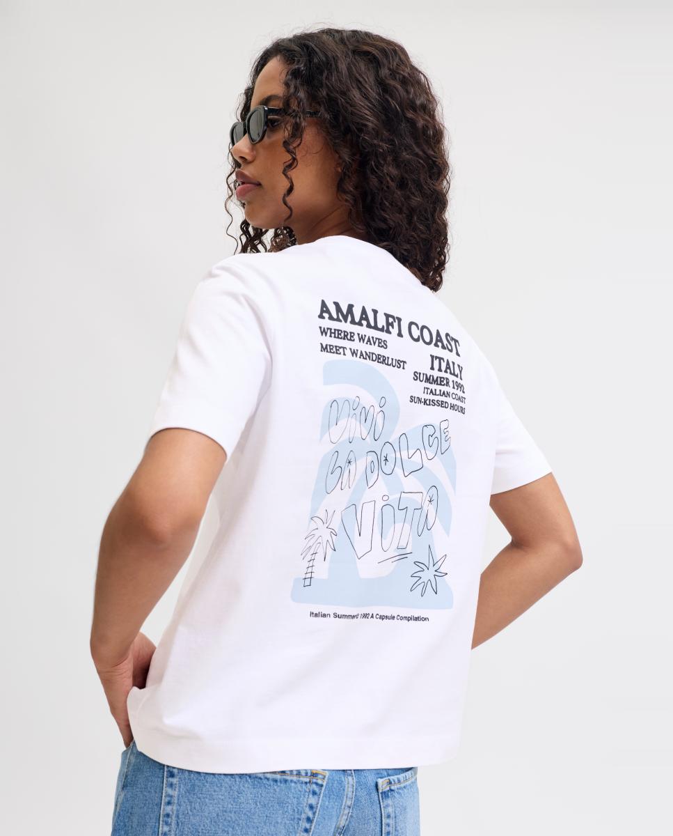 T-shirt de Manga Curta com Estampado Azul-2