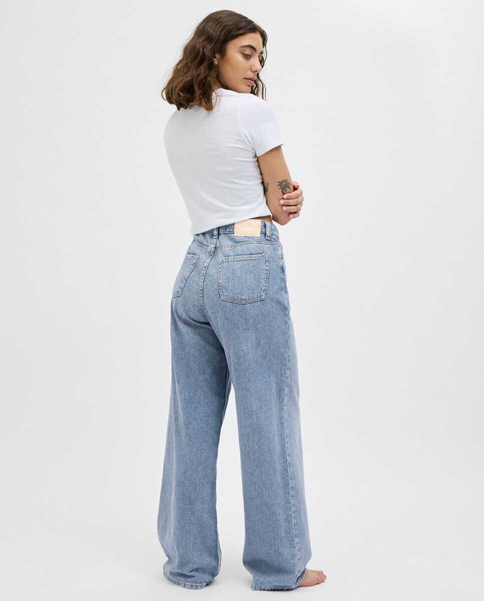 Jeans wide leg com cintura subida Azul-claro-4