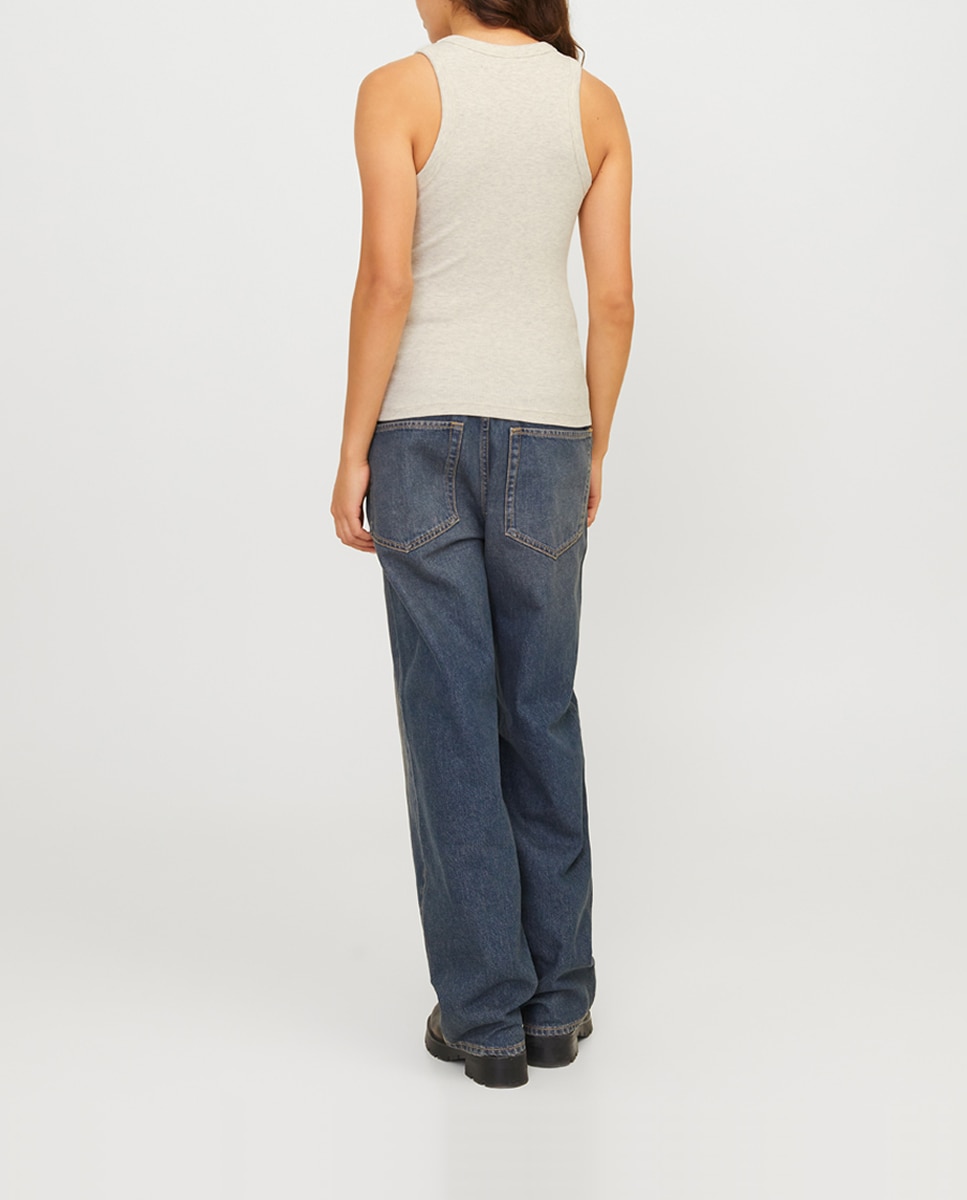 Top Canelado com Gola Halter Bege-5
