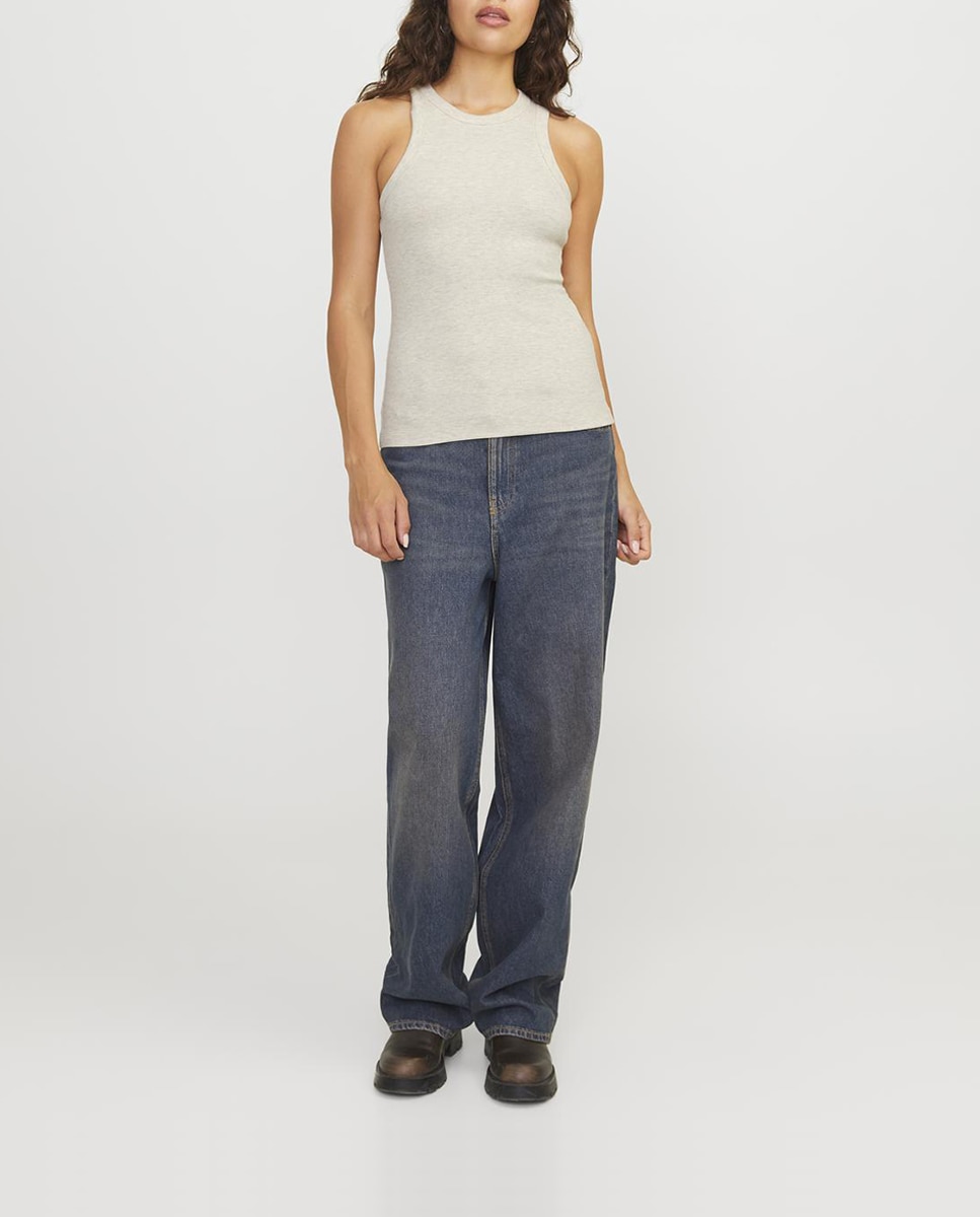 Top Canelado com Gola Halter Bege-6