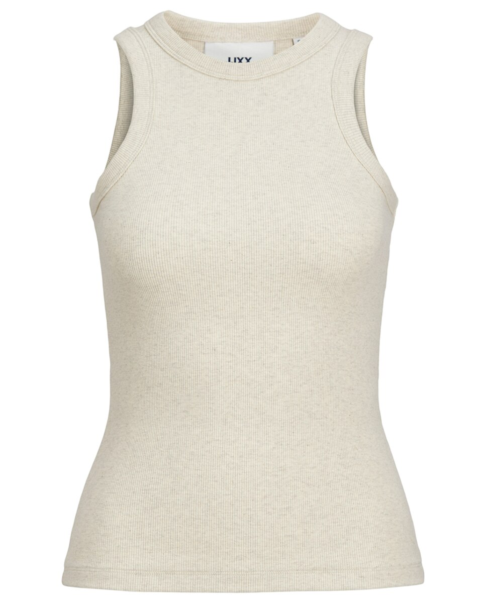 Top Canelado com Gola Halter Bege-7
