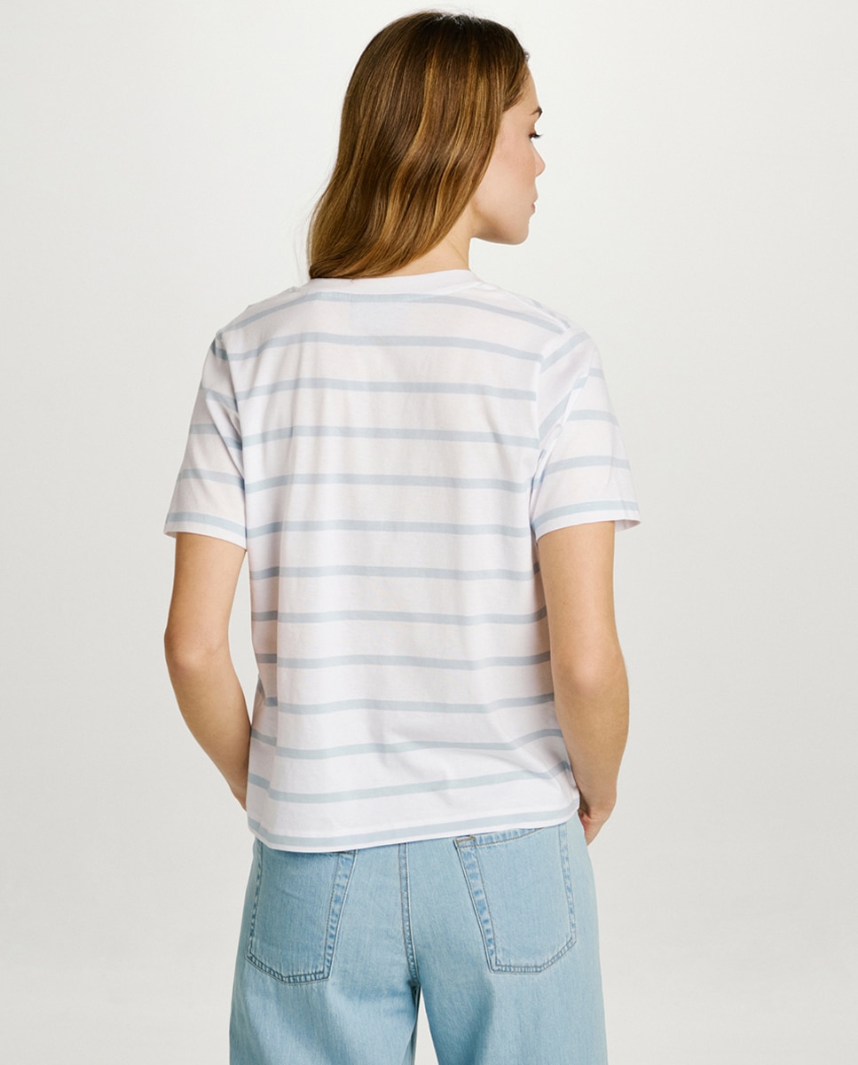 T-shirt às Riscas com Manga Curta Branco-4