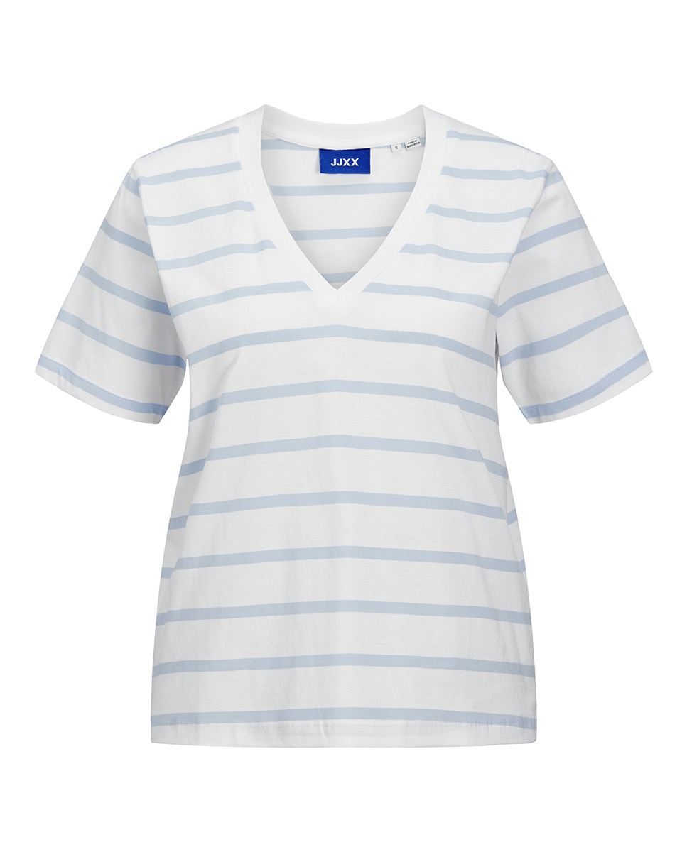 T-shirt às Riscas com Manga Curta Branco-6