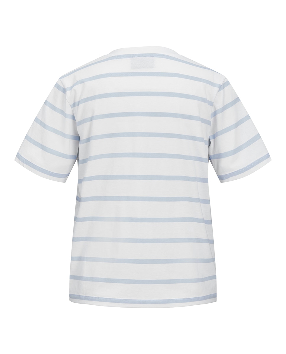 T-shirt às Riscas com Manga Curta Branco-7