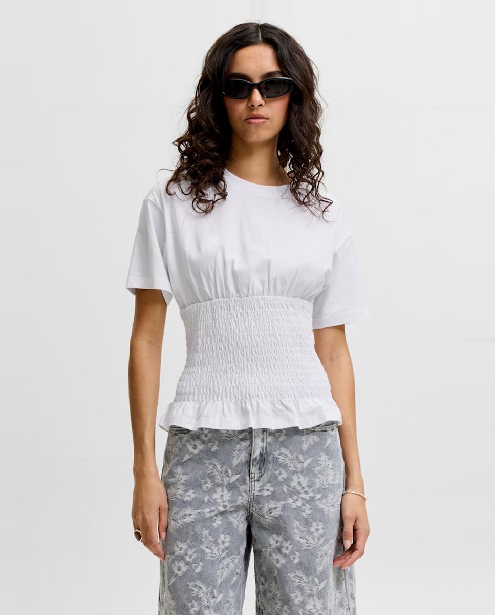 Jack &amp; Jones - Camiseta de mujer manga corta con detalle fruncido.