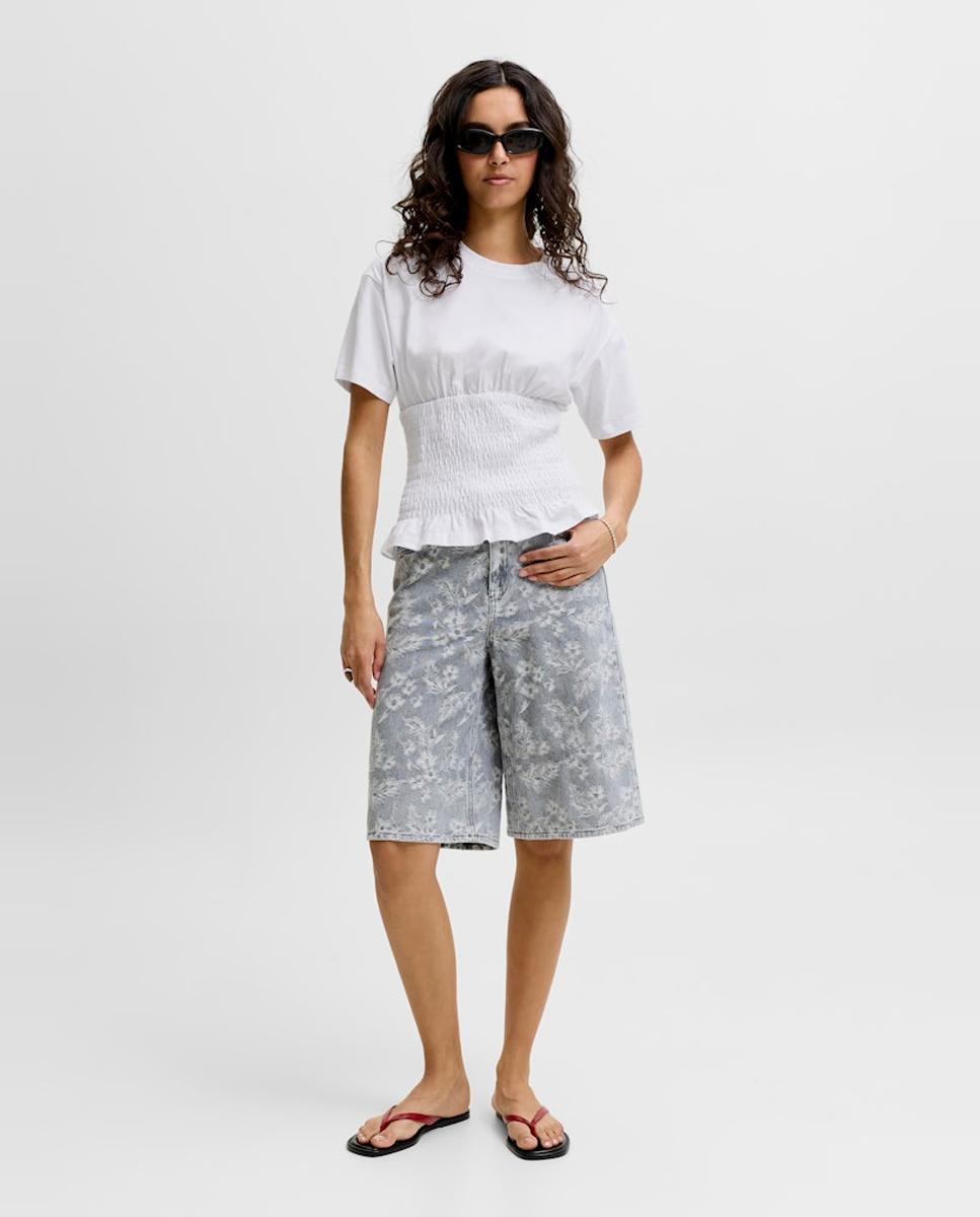 Camiseta de mujer manga corta con detalle fruncido - Jack & Jones - Blanco Blanco-3