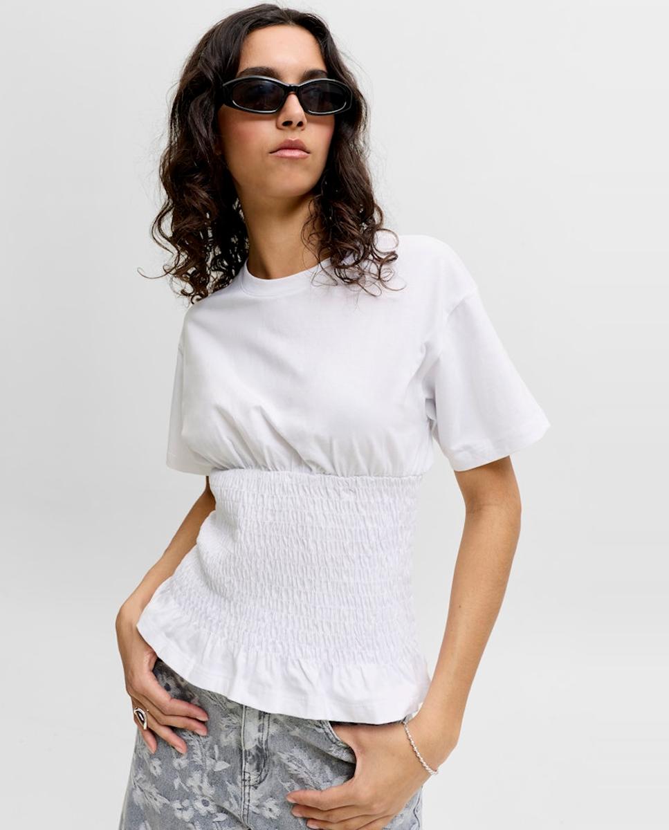 Camiseta de mujer manga corta con detalle fruncido - Jack & Jones - Blanco Blanco-4