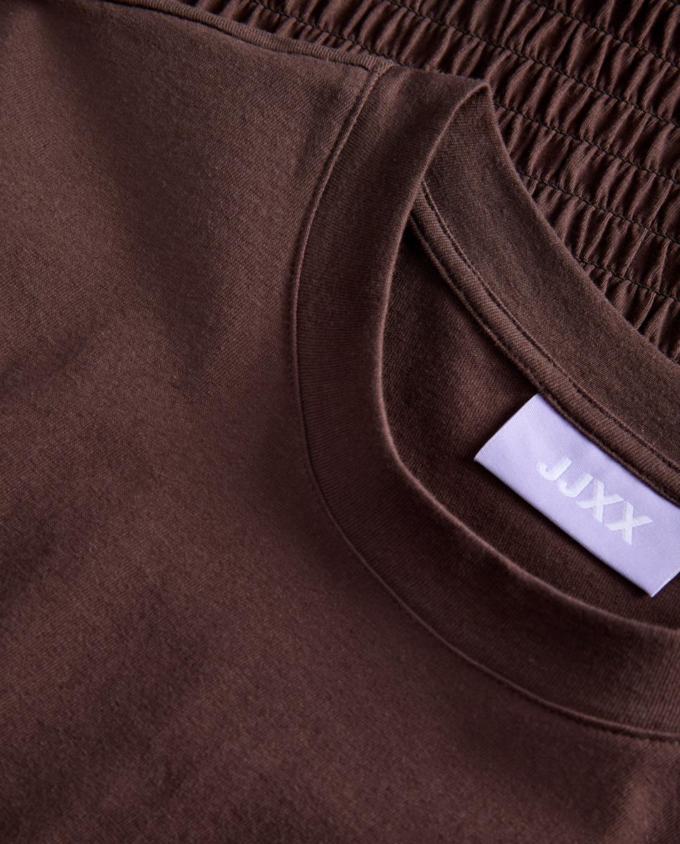 T-shirt de Manga Curta com Detalhe Franzido Castanho-escuro-7