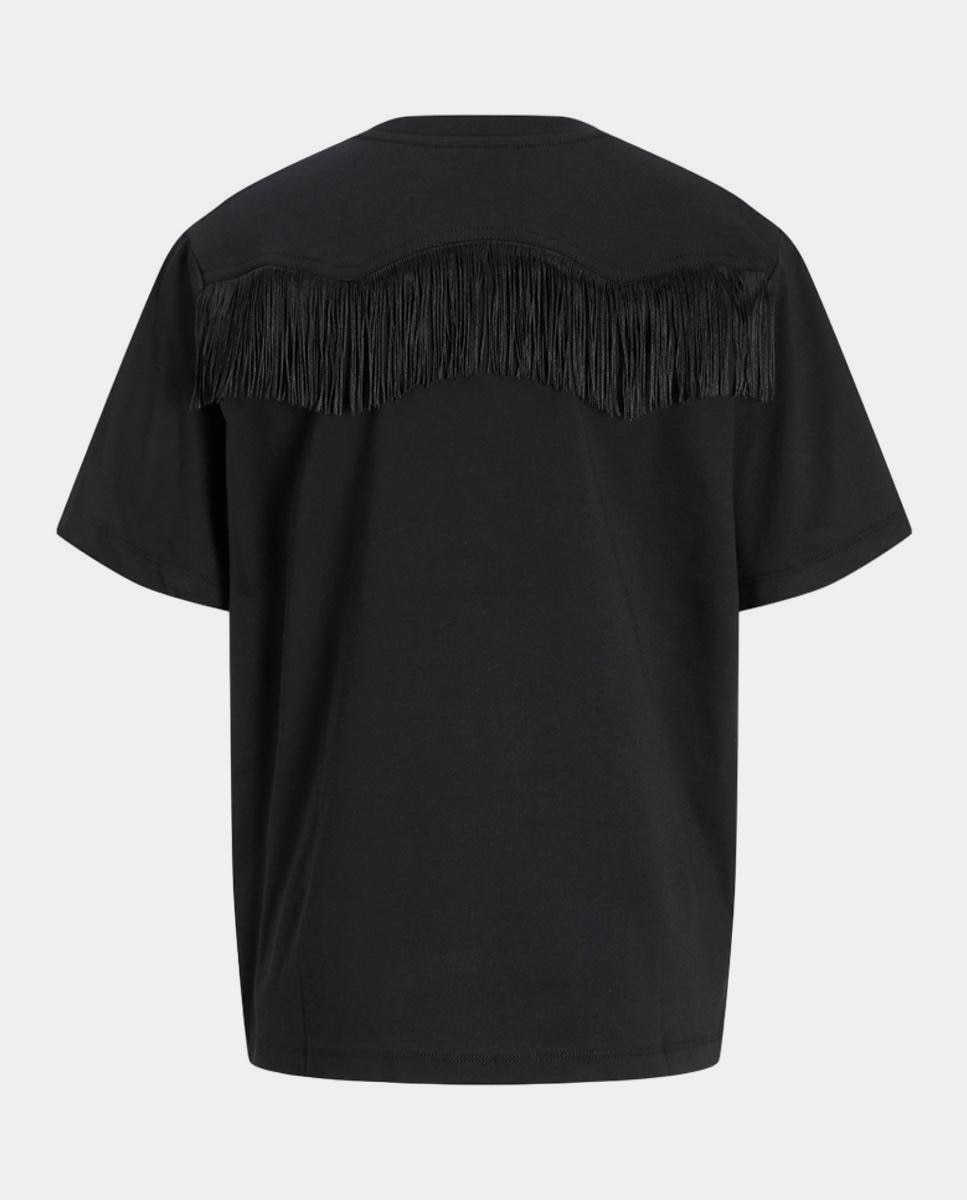T-shirt com Detalhe de Franjas Preto-5