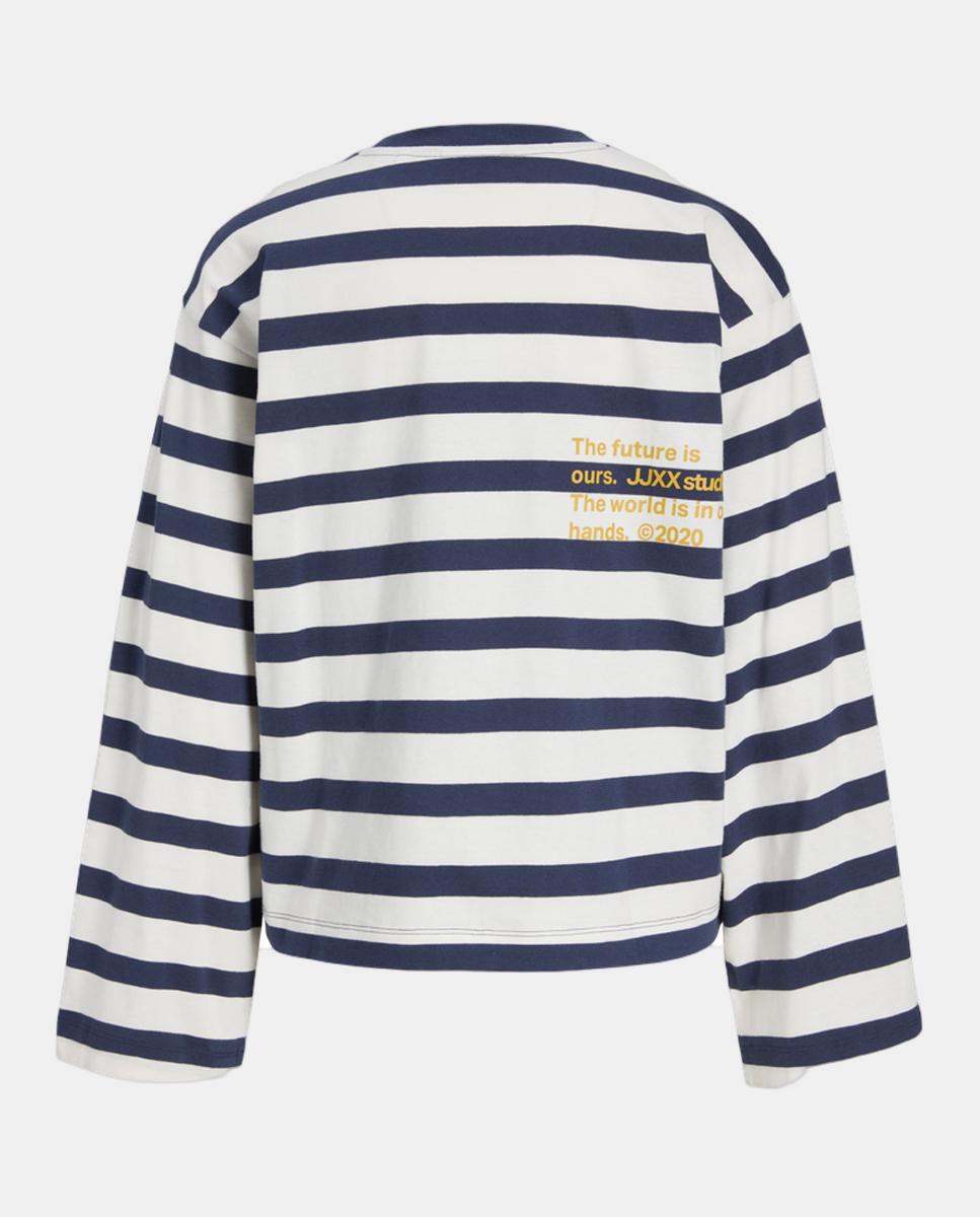 T-shirt às Riscas Oversize Azul-5
