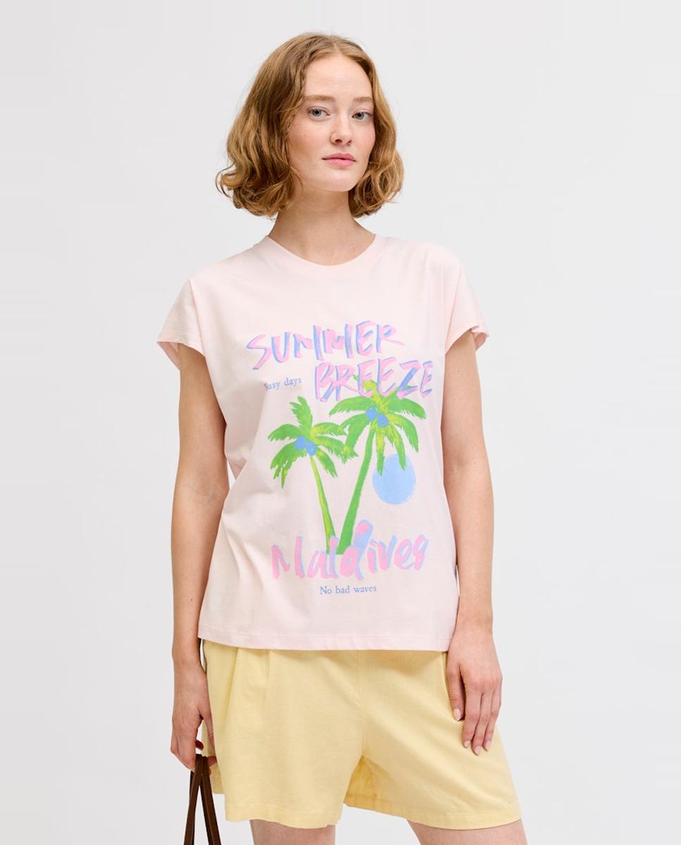 T-shirt estampada de mulher com manga curta Rosa-1