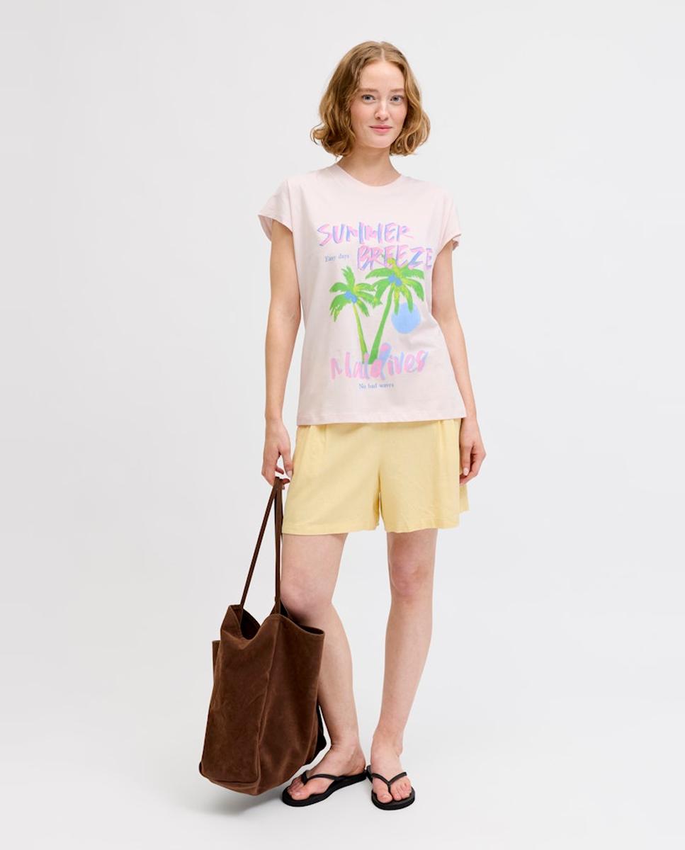 T-shirt estampada de mulher com manga curta Rosa-2