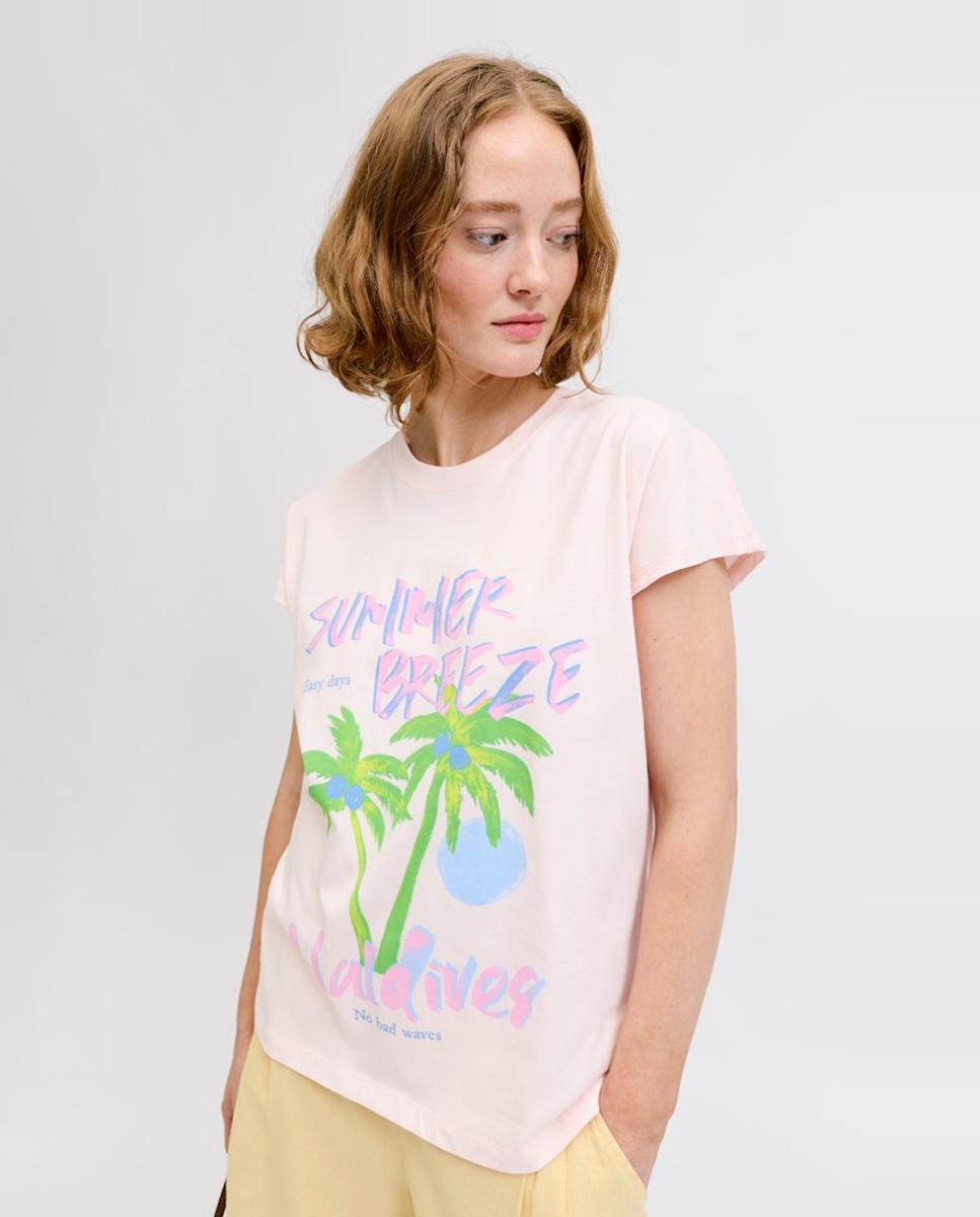 T-shirt estampada de mulher com manga curta Rosa-4
