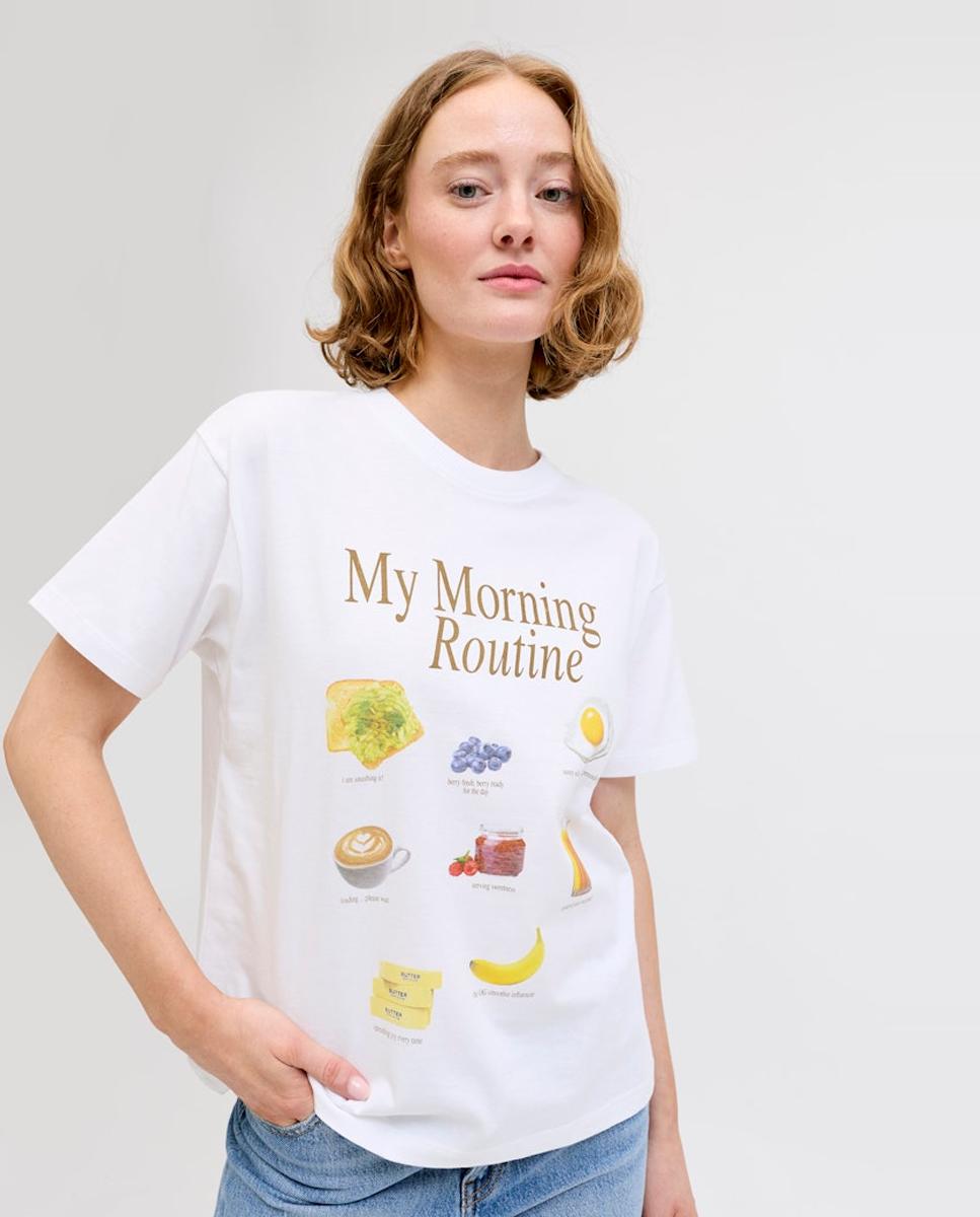 T-shirt de Manga Curta com Estampado à Frente Branco-4