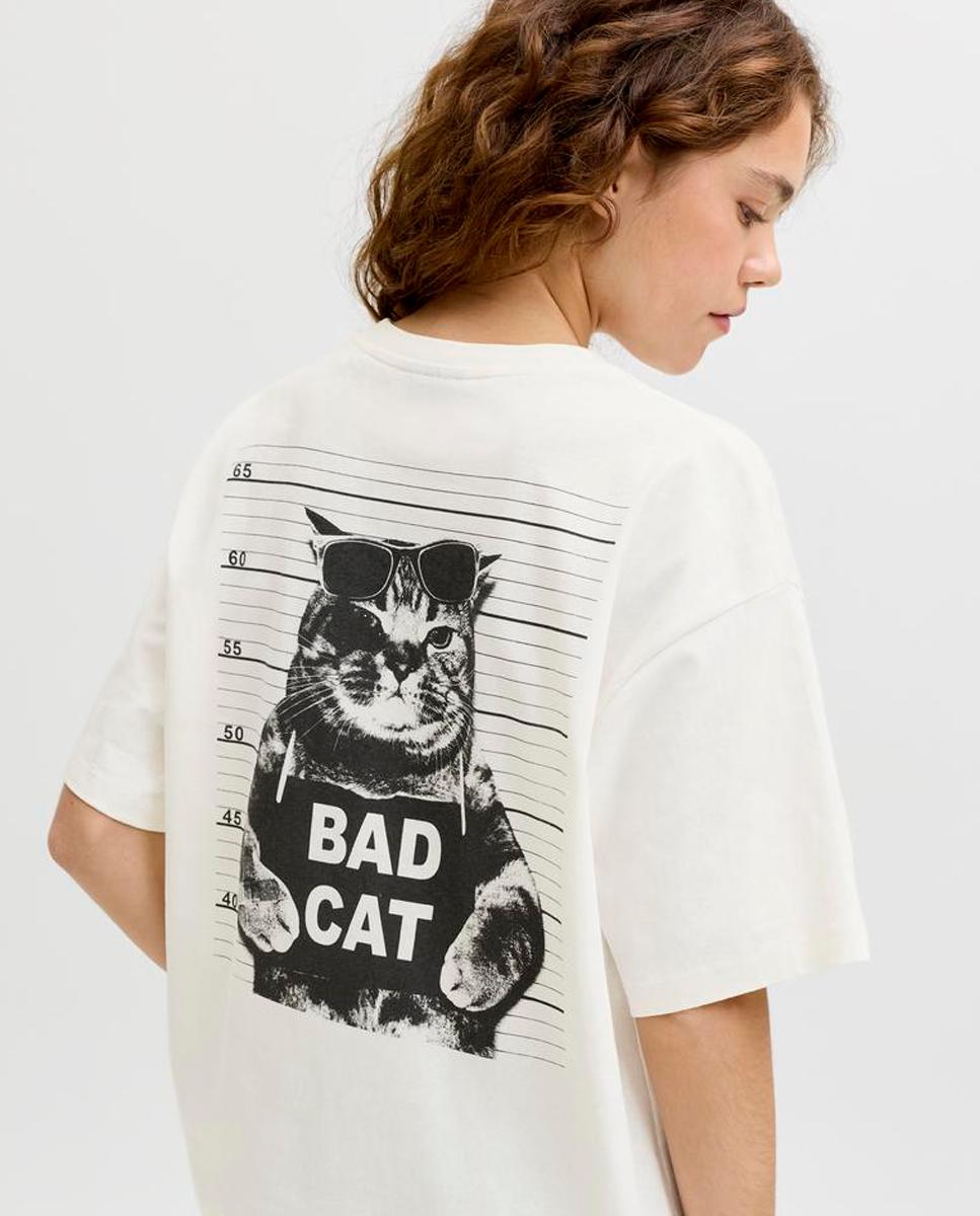 T-shirt de Manga Curta com Estampado Traseiro Creme-3