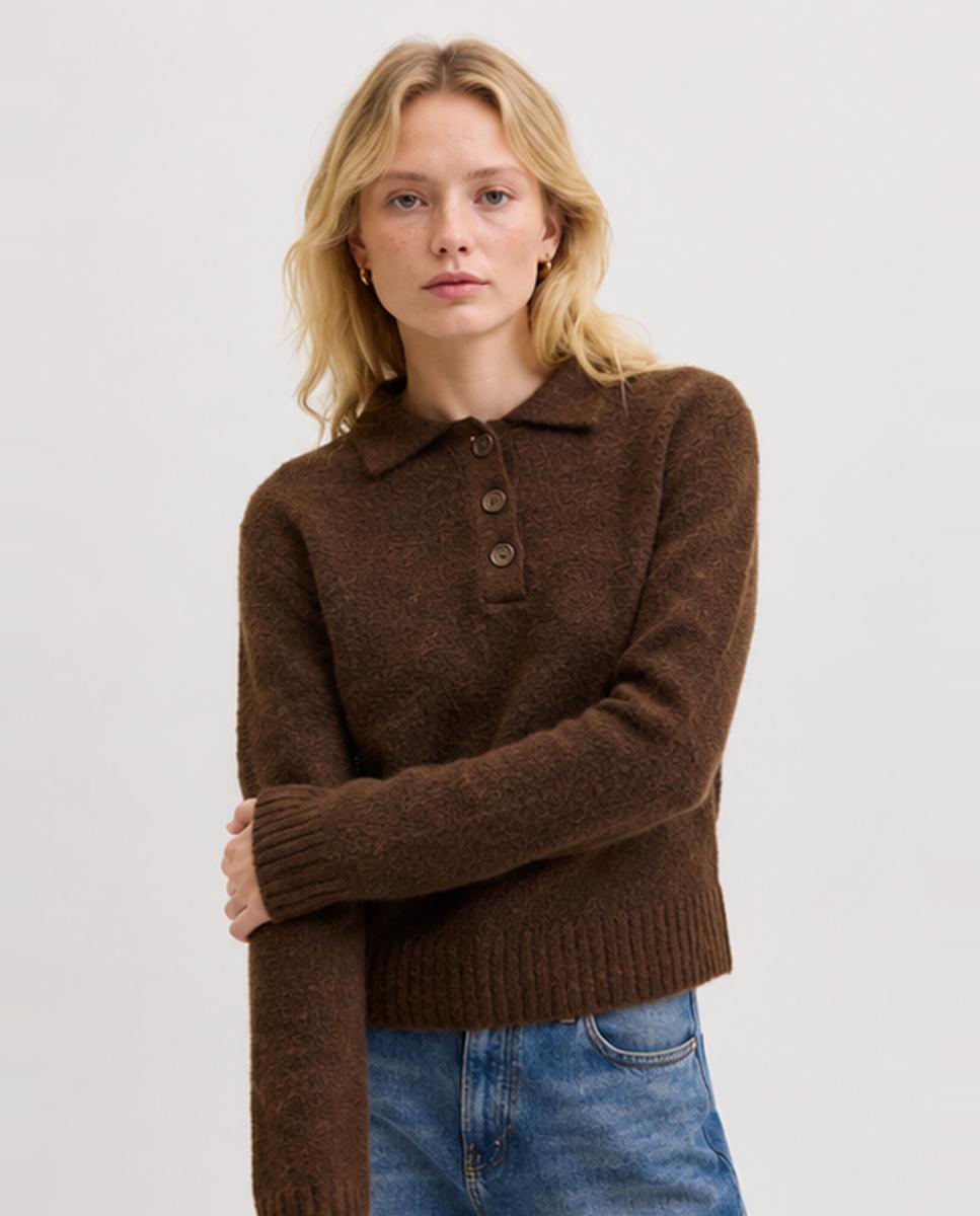 Jersey de mujer cuello polo - Jack & Jones - Cuero Cuero-1