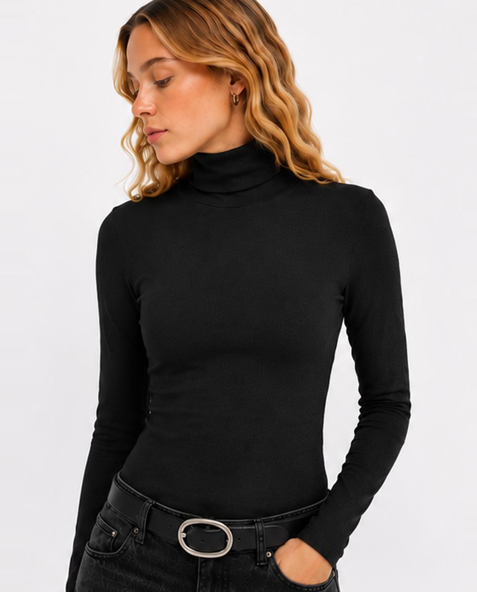 Camiseta de mujer manga larga y cuello alto - Jack & Jones - Negro Negro-1