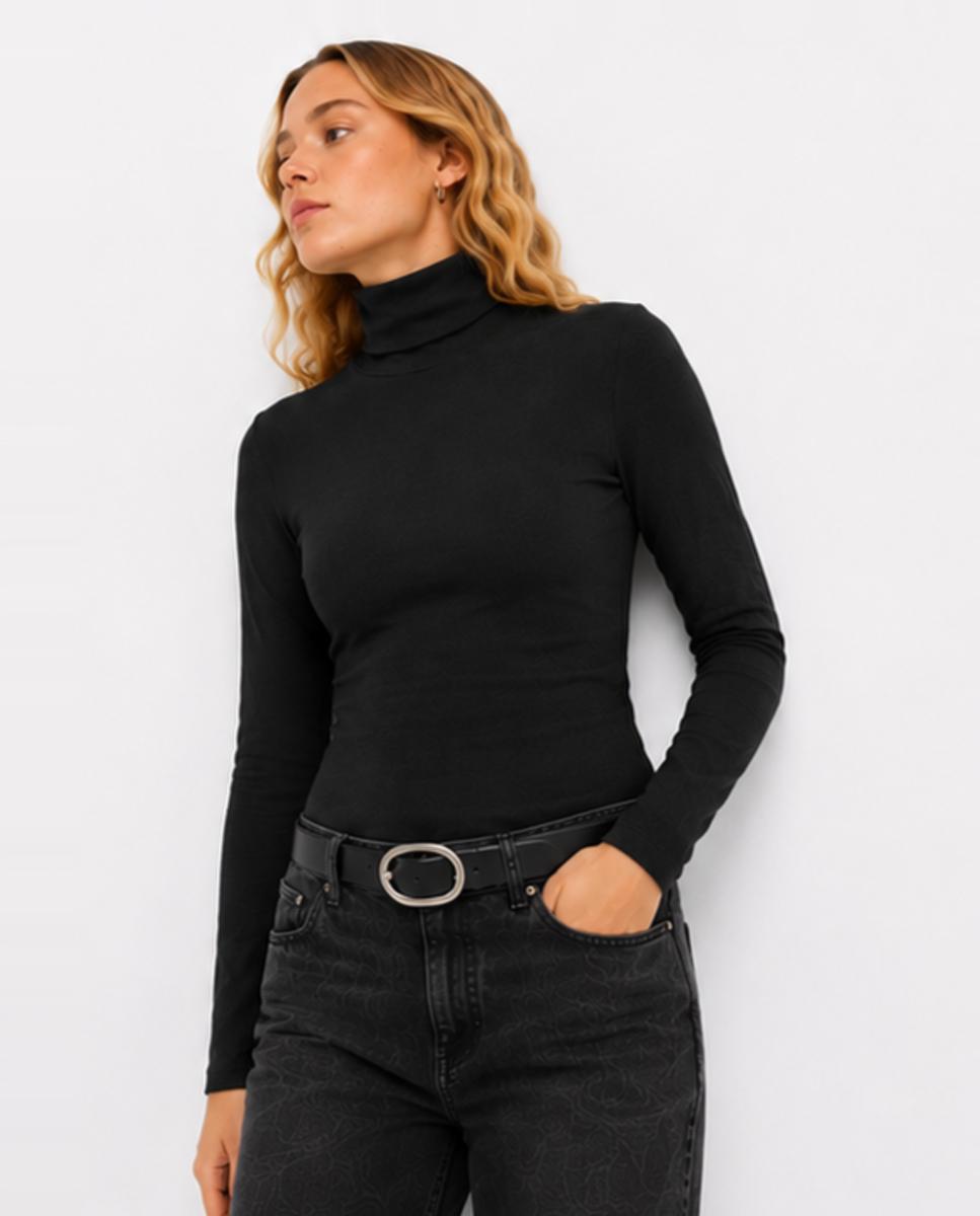 Camiseta de mujer manga larga y cuello alto - Jack & Jones - Negro Negro-4