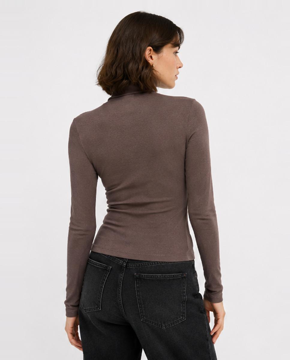 Camiseta de mujer manga larga y cuello alto - Jack & Jones - Marrón Marrón-2