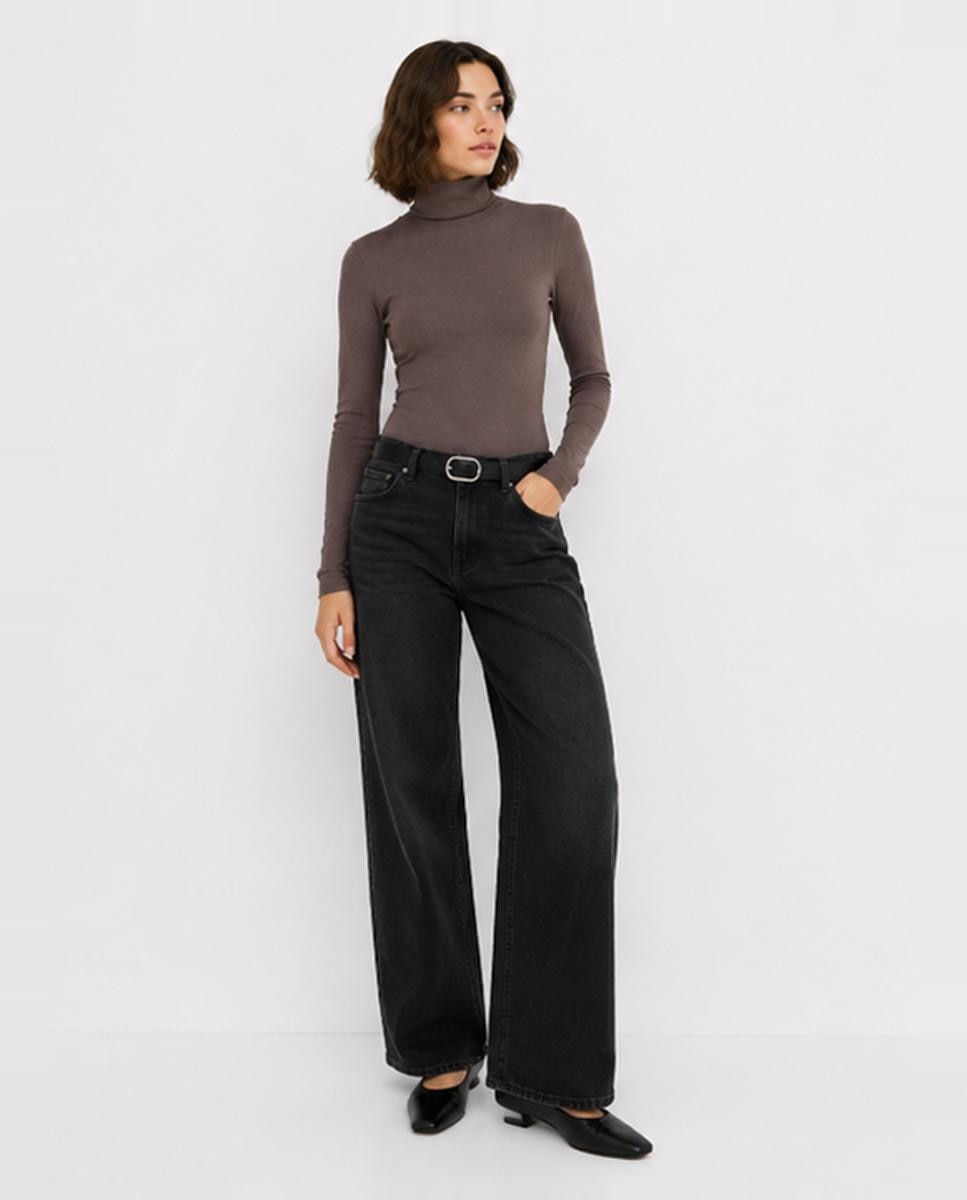 Camiseta de mujer manga larga y cuello alto - Jack & Jones - Marrón Marrón-3
