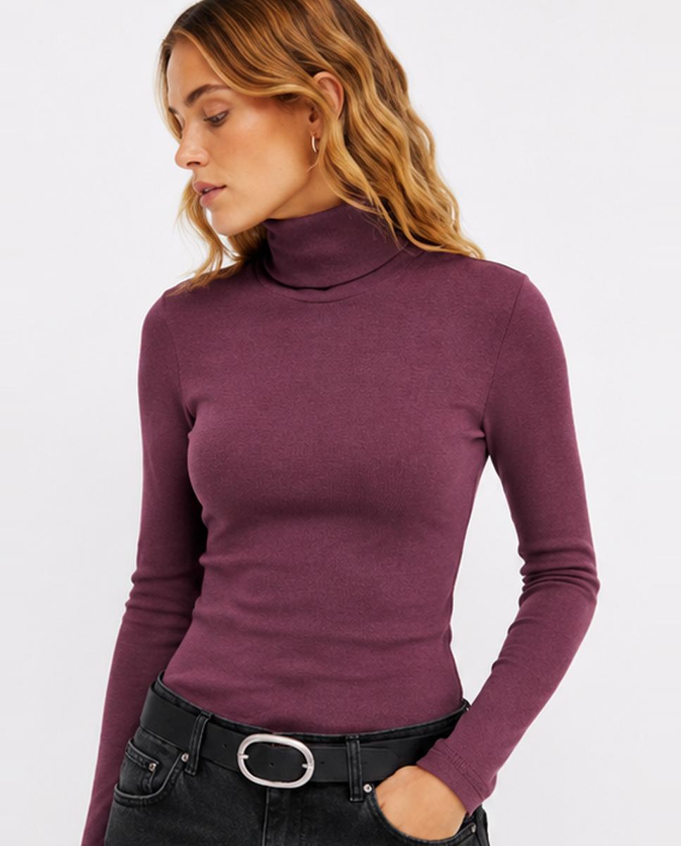 Camiseta de mujer manga larga y cuello alto - Jack & Jones - Burdeos Burdeos-1