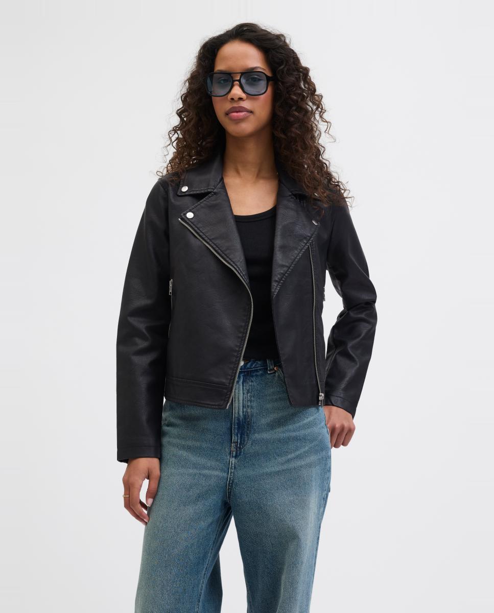 Jack &amp; Jones - Cazadora biker de mujer efecto piel.