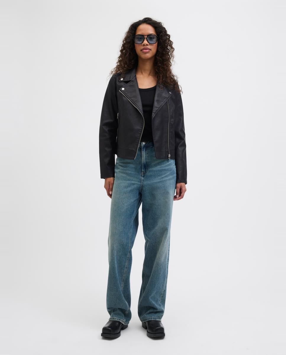 Blusão biker com efeito de pele Preto-3
